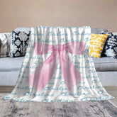 Lofaris Cute Pink Bow Tie White Blue Custom Name Blanket